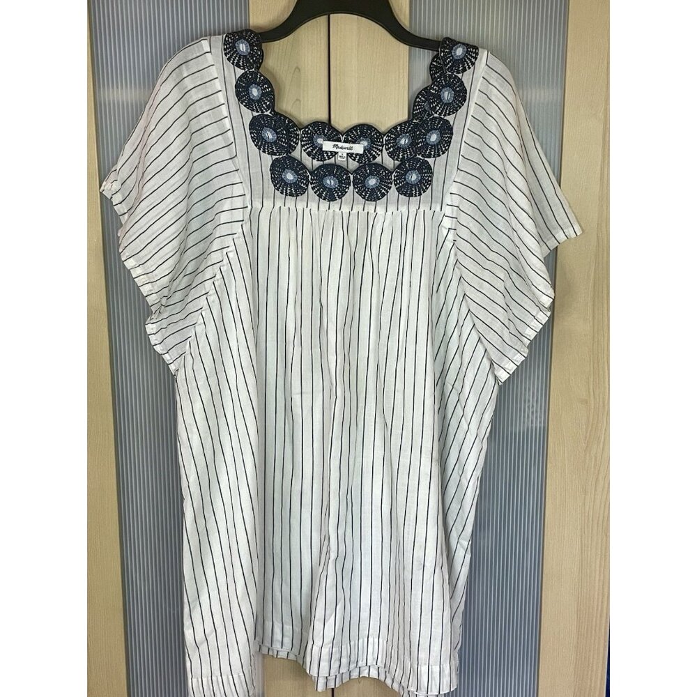 Madewell Embroidered Butterfly Dress L Cotton Lined Lagenlook Boho Coastal Beach